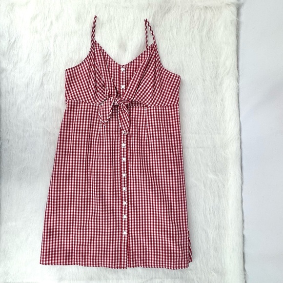 Soprano Red & White Gingham Cotton Sun Dress Size Large NWT Tie Front Cutout - Picture 5 of 15